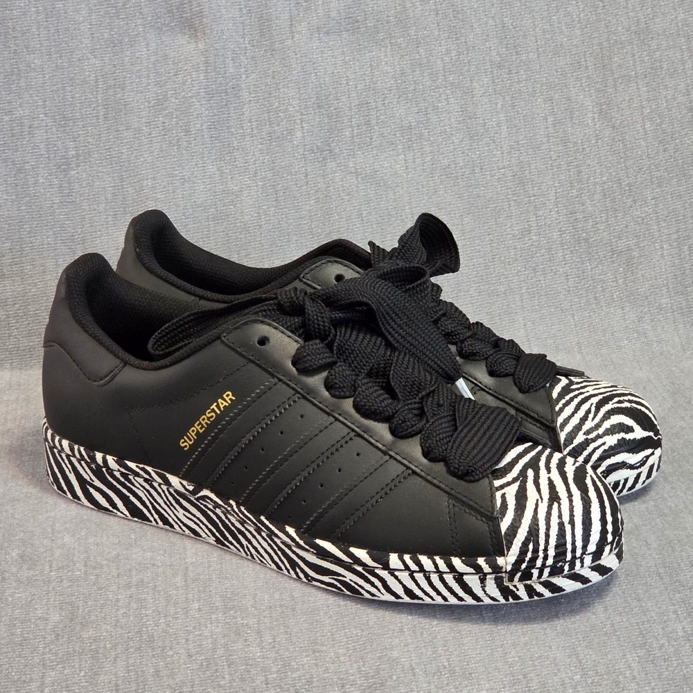 Adidas Superstar Women 8.5 Black Zebra Print Shell Toe Sneakers Classic NWOT